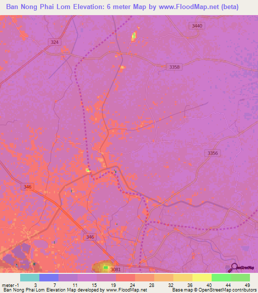 Ban Nong Phai Lom,Thailand Elevation Map