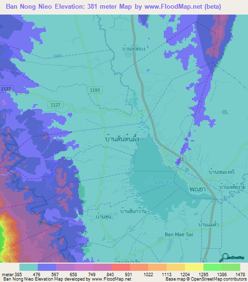 Ban Nong Nieo,Thailand Elevation Map