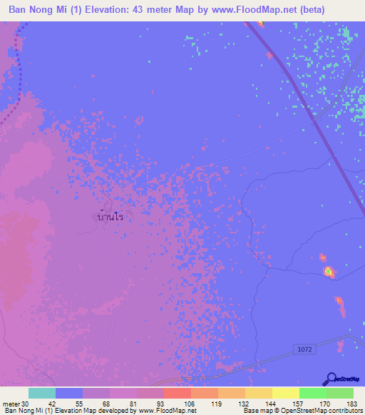 Ban Nong Mi (1),Thailand Elevation Map