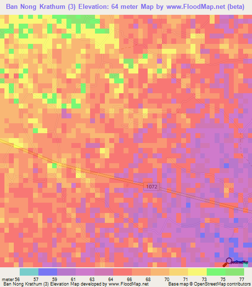 Ban Nong Krathum (3),Thailand Elevation Map