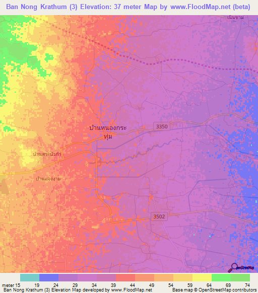 Ban Nong Krathum (3),Thailand Elevation Map