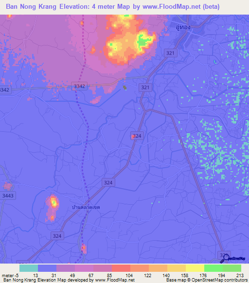 Ban Nong Krang,Thailand Elevation Map