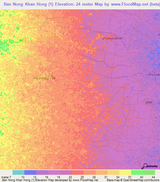 Ban Nong Khan Hong (1),Thailand Elevation Map