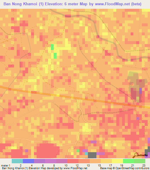 Ban Nong Khamoi (1),Thailand Elevation Map