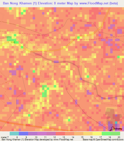 Ban Nong Khamen (1),Thailand Elevation Map