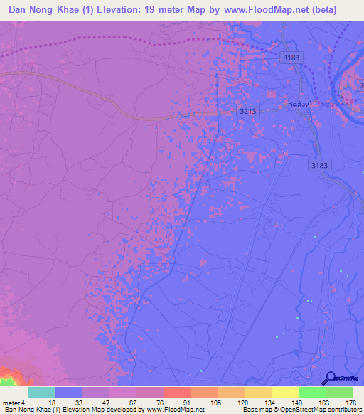 Ban Nong Khae (1),Thailand Elevation Map