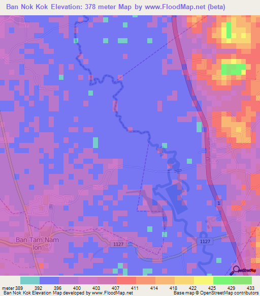 Ban Nok Kok,Thailand Elevation Map