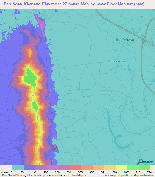 Ban Noen Khaneng,Thailand Elevation Map