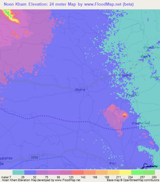 Noen Kham,Thailand Elevation Map