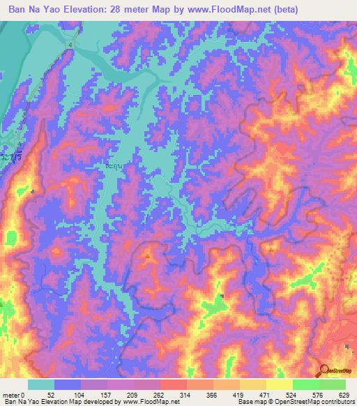 Ban Na Yao,Thailand Elevation Map