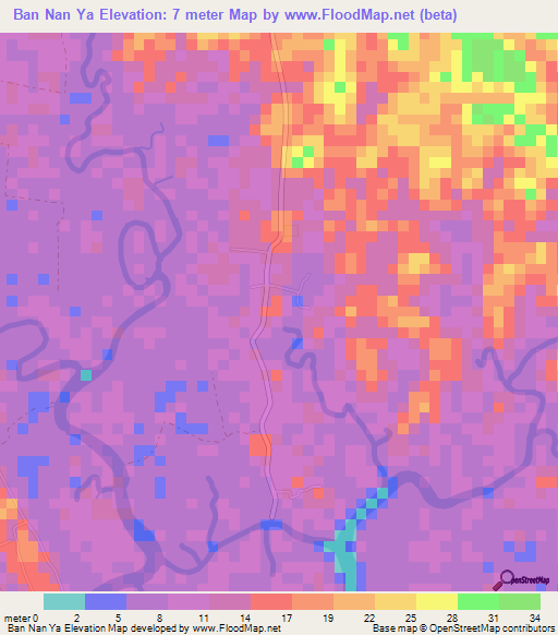 Ban Nan Ya,Thailand Elevation Map