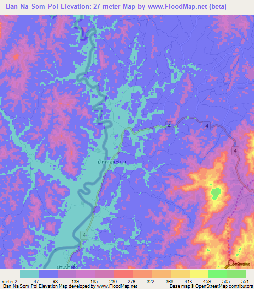 Ban Na Som Poi,Thailand Elevation Map