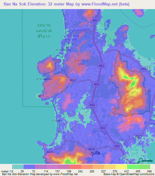 Ban Na Sok,Thailand Elevation Map