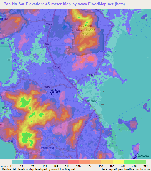 Ban Na Sat,Thailand Elevation Map