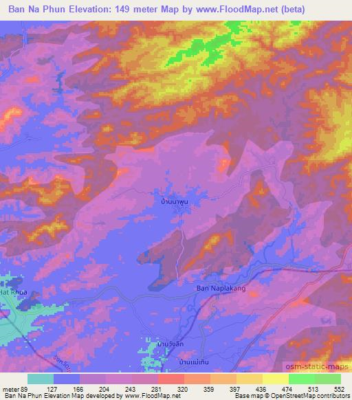 Ban Na Phun,Thailand Elevation Map