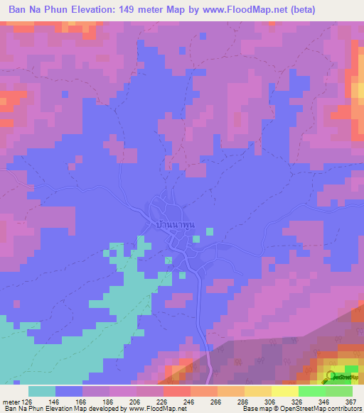 Ban Na Phun,Thailand Elevation Map