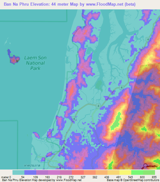 Ban Na Phru,Thailand Elevation Map