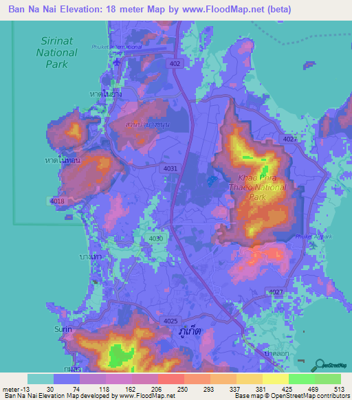 Ban Na Nai,Thailand Elevation Map