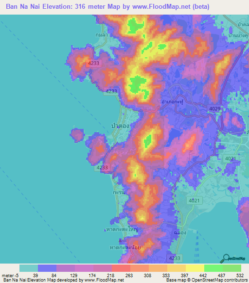 Ban Na Nai,Thailand Elevation Map