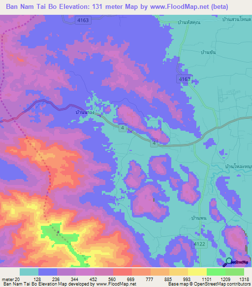 Ban Nam Tai Bo,Thailand Elevation Map