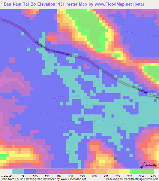 Ban Nam Tai Bo,Thailand Elevation Map