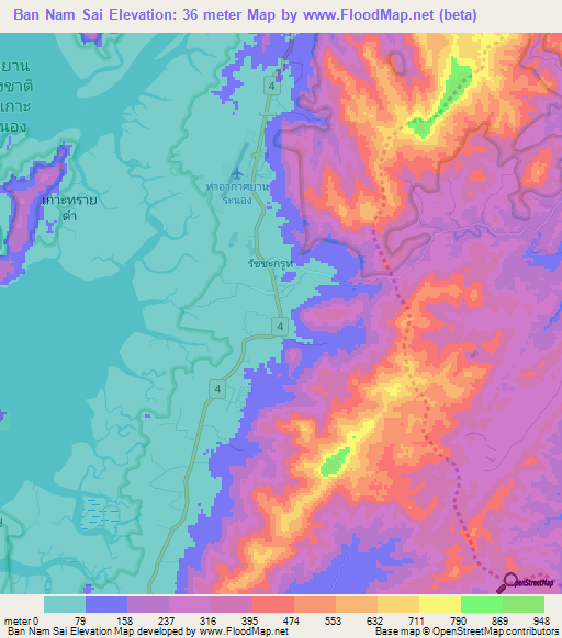 Ban Nam Sai,Thailand Elevation Map