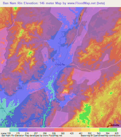 Ban Nam Rin,Thailand Elevation Map