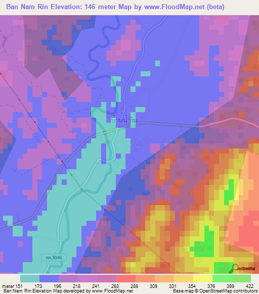 Ban Nam Rin,Thailand Elevation Map