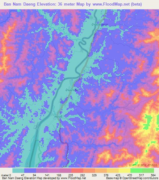 Ban Nam Daeng,Thailand Elevation Map