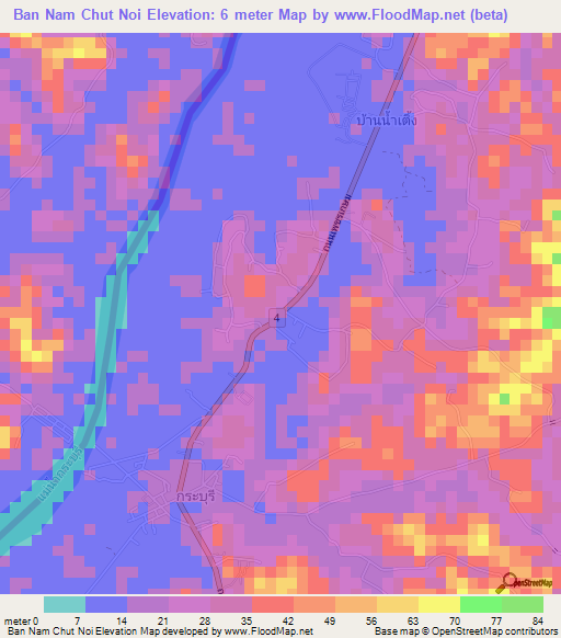 Ban Nam Chut Noi,Thailand Elevation Map