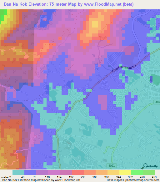 Ban Na Kok,Thailand Elevation Map