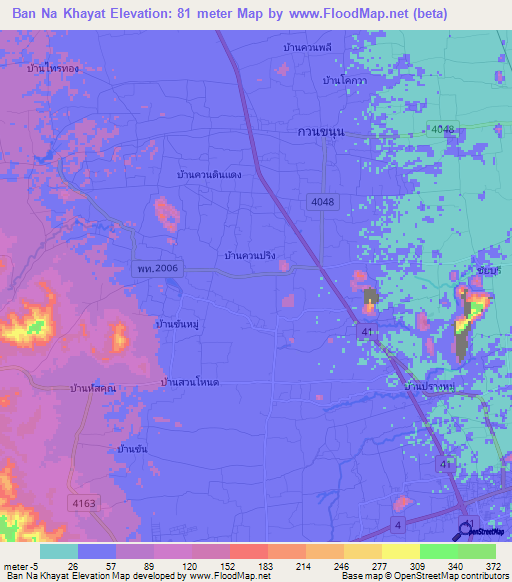 Ban Na Khayat,Thailand Elevation Map