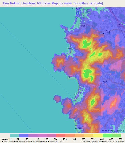 Ban Nakha,Thailand Elevation Map