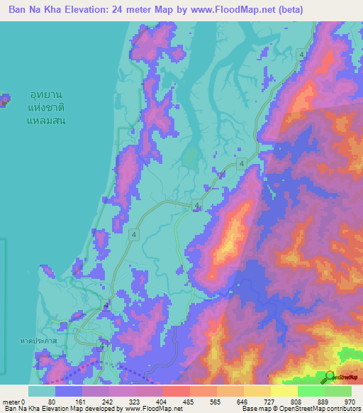 Ban Na Kha,Thailand Elevation Map