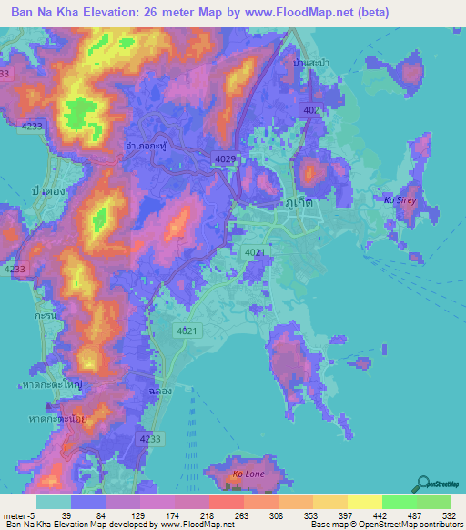 Ban Na Kha,Thailand Elevation Map