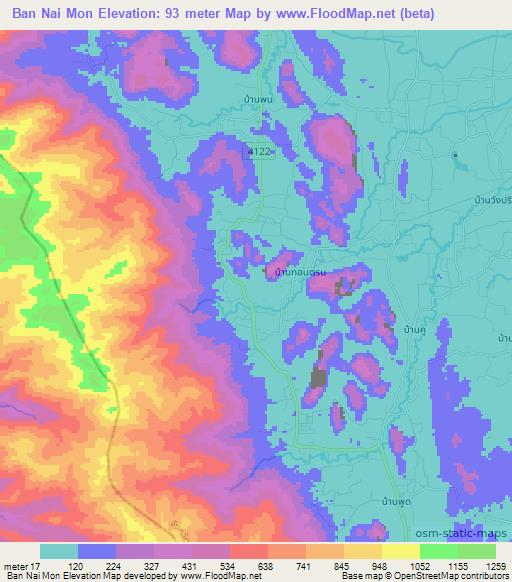 Ban Nai Mon,Thailand Elevation Map
