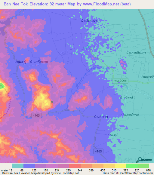 Ban Nae Tok,Thailand Elevation Map