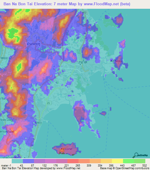 Ban Na Bon Tai,Thailand Elevation Map