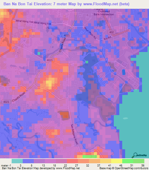 Ban Na Bon Tai,Thailand Elevation Map