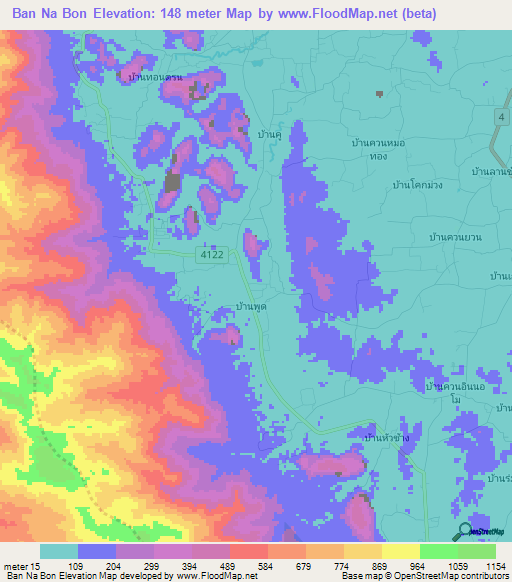 Ban Na Bon,Thailand Elevation Map
