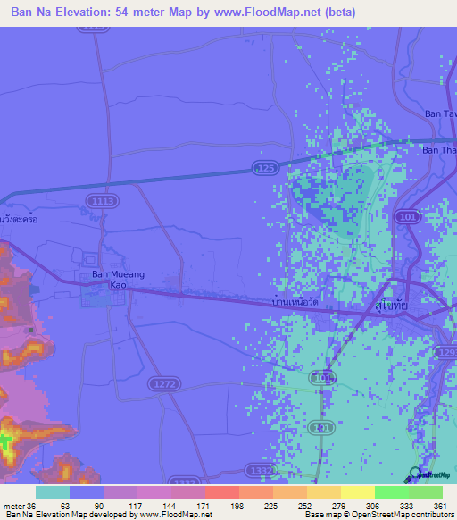 Ban Na,Thailand Elevation Map