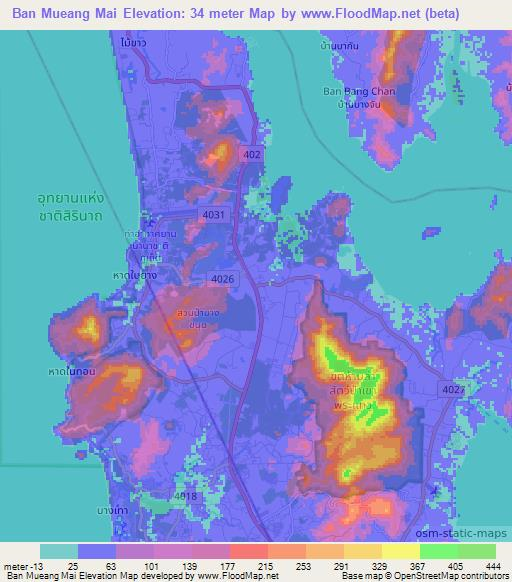 Ban Mueang Mai,Thailand Elevation Map