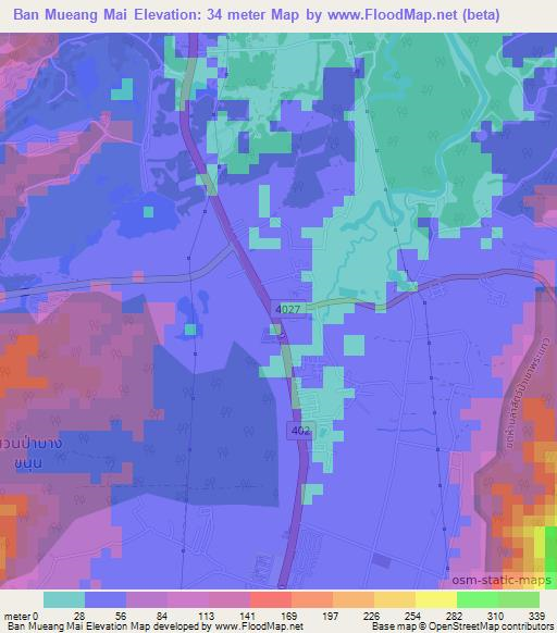 Ban Mueang Mai,Thailand Elevation Map