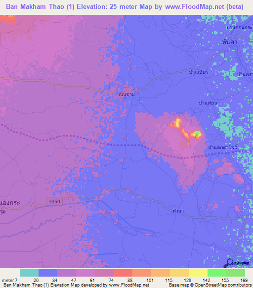 Ban Makham Thao (1),Thailand Elevation Map
