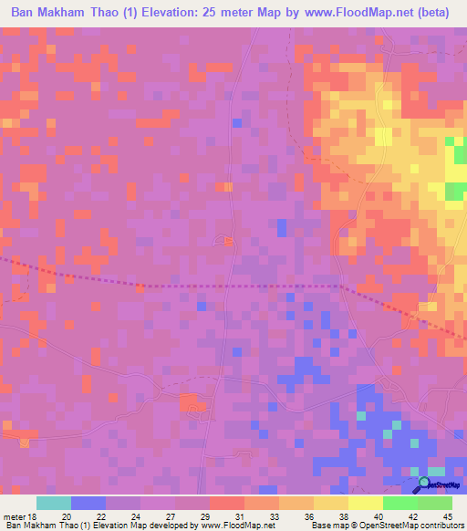 Ban Makham Thao (1),Thailand Elevation Map