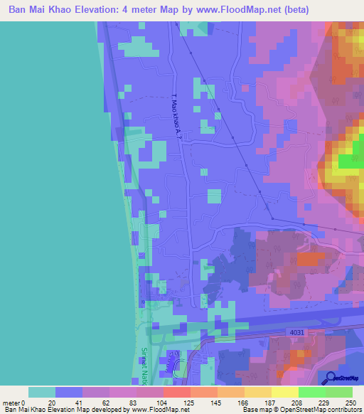 Ban Mai Khao,Thailand Elevation Map
