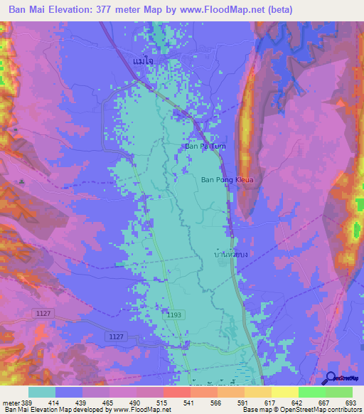 Ban Mai,Thailand Elevation Map