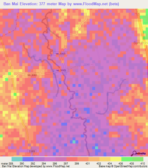 Ban Mai,Thailand Elevation Map