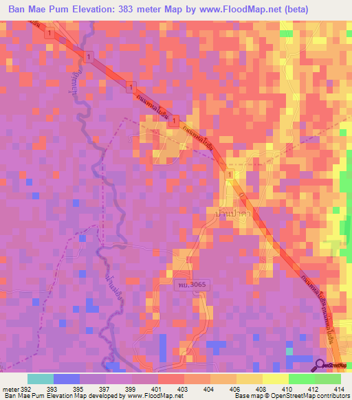 Ban Mae Pum,Thailand Elevation Map