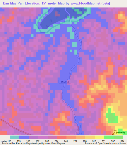 Ban Mae Pan,Thailand Elevation Map